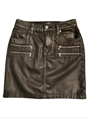 PAIGE Coated Denim Black Mini Skirt with Zipper Accents Sz 24 EUC
